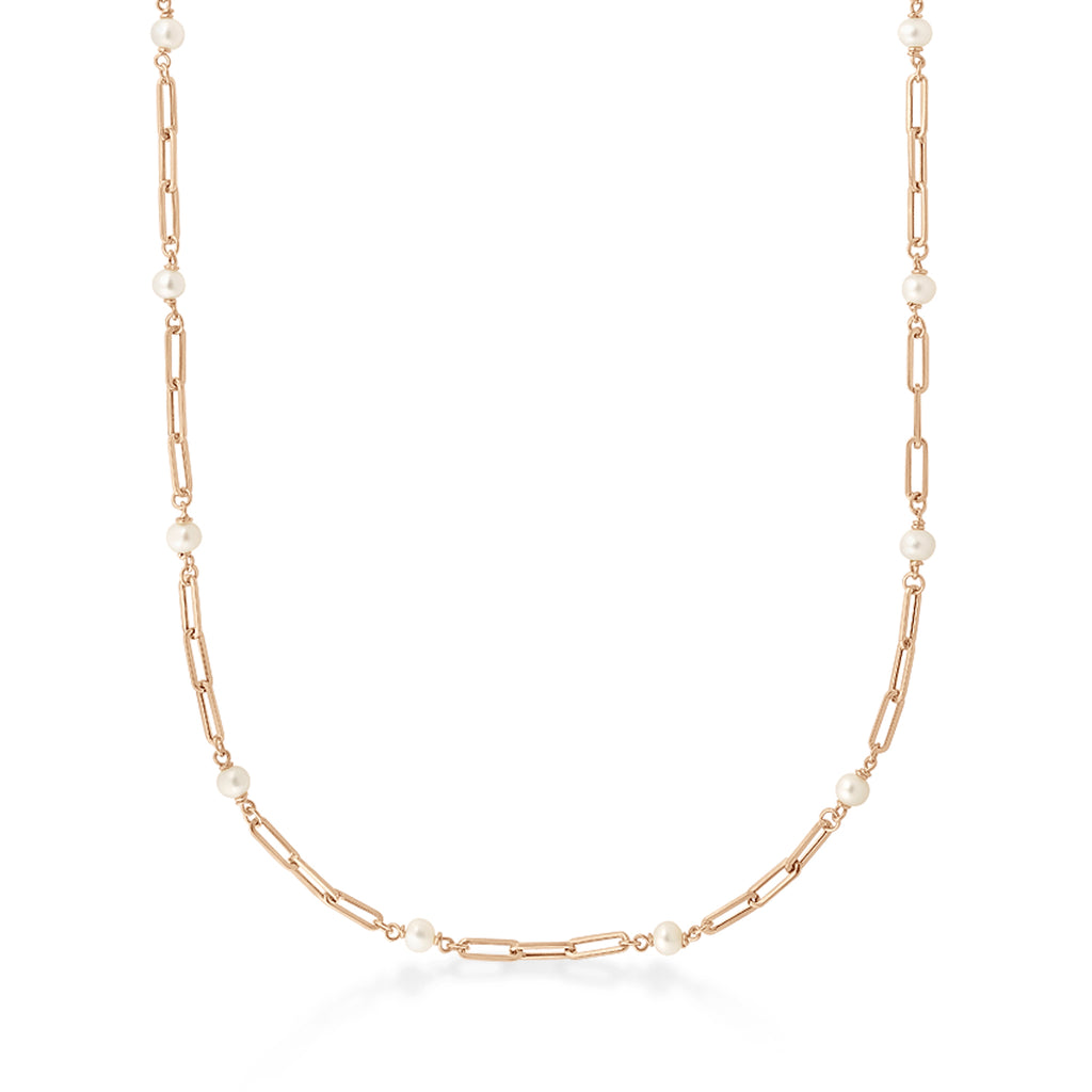 Freshwater Pearl Paperclip Pendant Necklace 14k Rose Gold