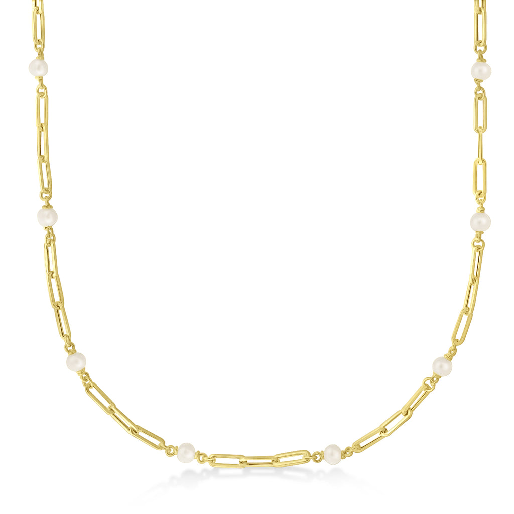 Freshwater Pearl Paperclip Pendant Necklace 14k Yellow Gold