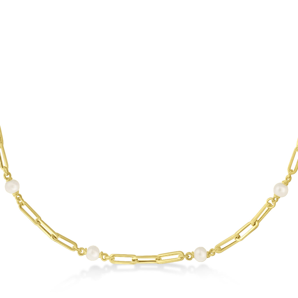 Freshwater Pearl Paperclip Pendant Necklace 14k Yellow Gold