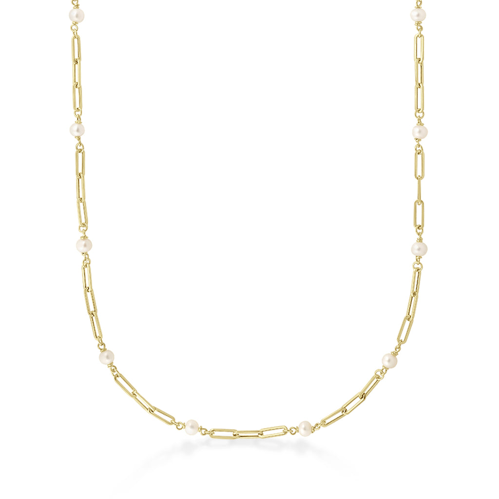 Freshwater Pearl Paperclip Pendant Necklace 14k Yellow Gold