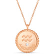 Aquarius Zodiac Diamond Medallion Disk Pendant Necklace 14k Rose Gold