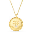 Aquarius Zodiac Diamond Medallion Disk Pendant Necklace 14k Yellow Gold