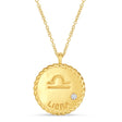 Libra Zodiac Diamond Medallion Disk Pendant Necklace 14k Yellow Gold
