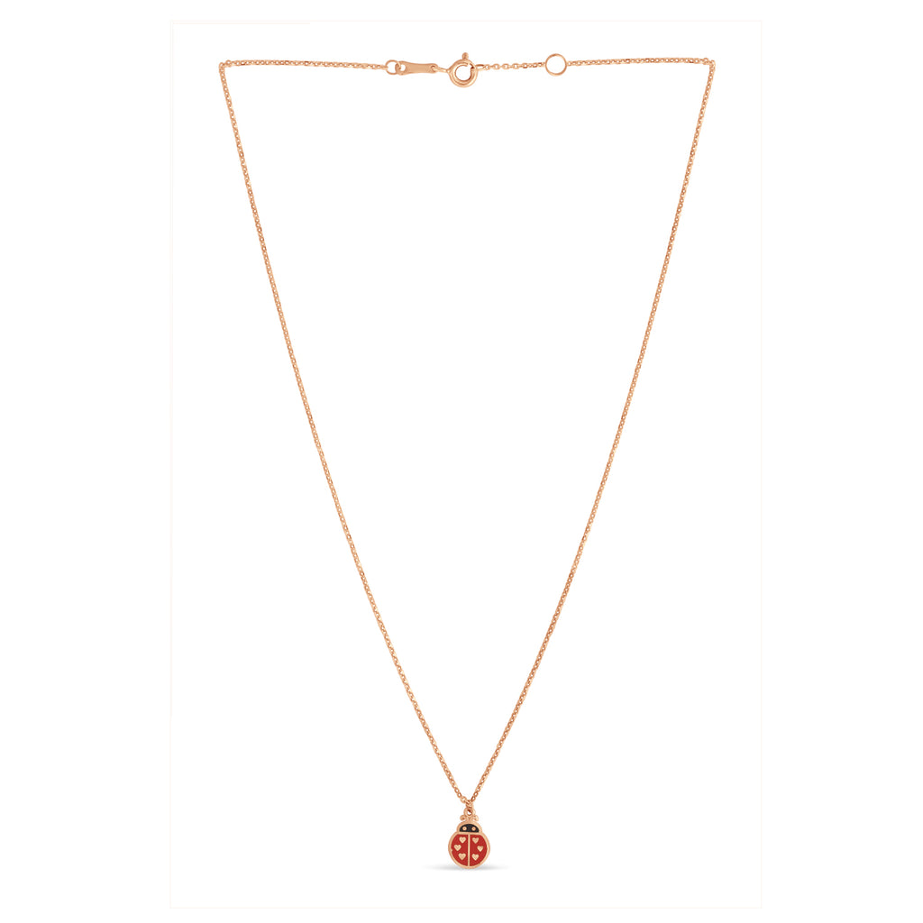 Ladybug Enamel Pendant Necklace 14k Rose Gold