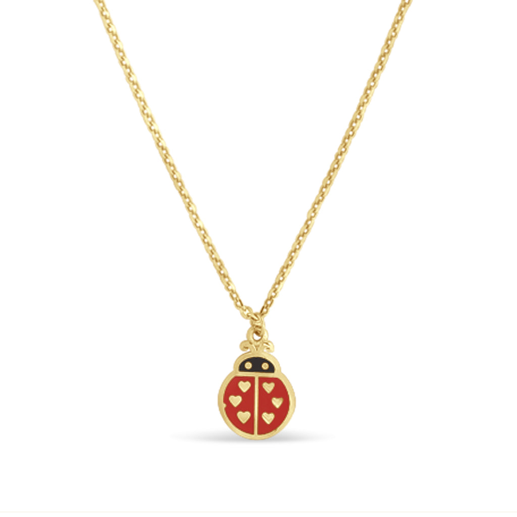 Ladybug Enamel Pendant Necklace 14k Yellow Gold