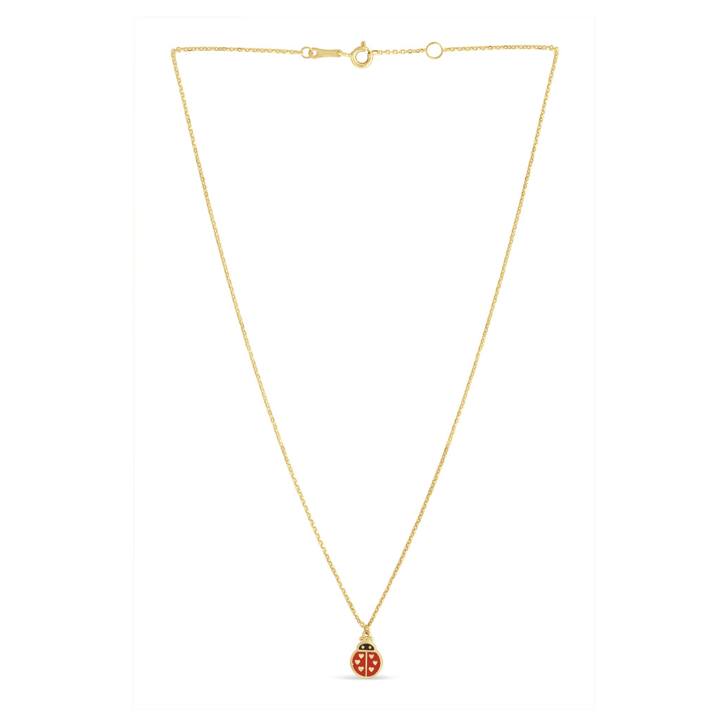 Ladybug Enamel Pendant Necklace 14k Yellow Gold