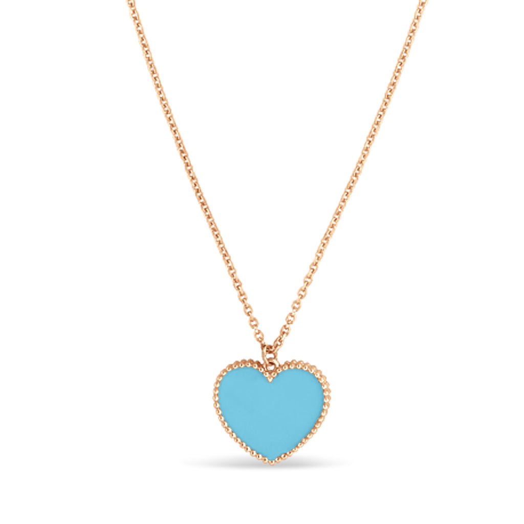 Turquoise Heart Pendant Necklace 14k Rose Gold