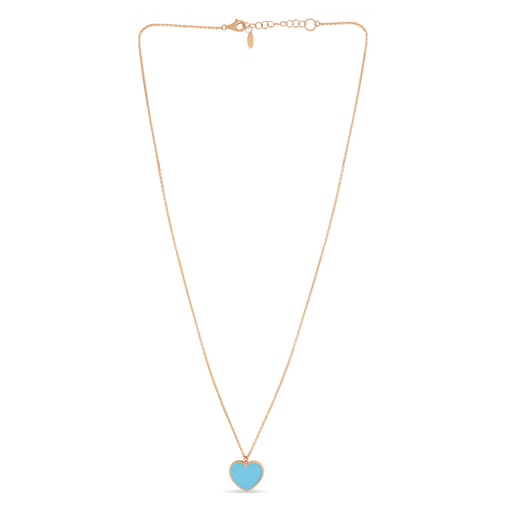 Turquoise Heart Pendant Necklace 14k Rose Gold