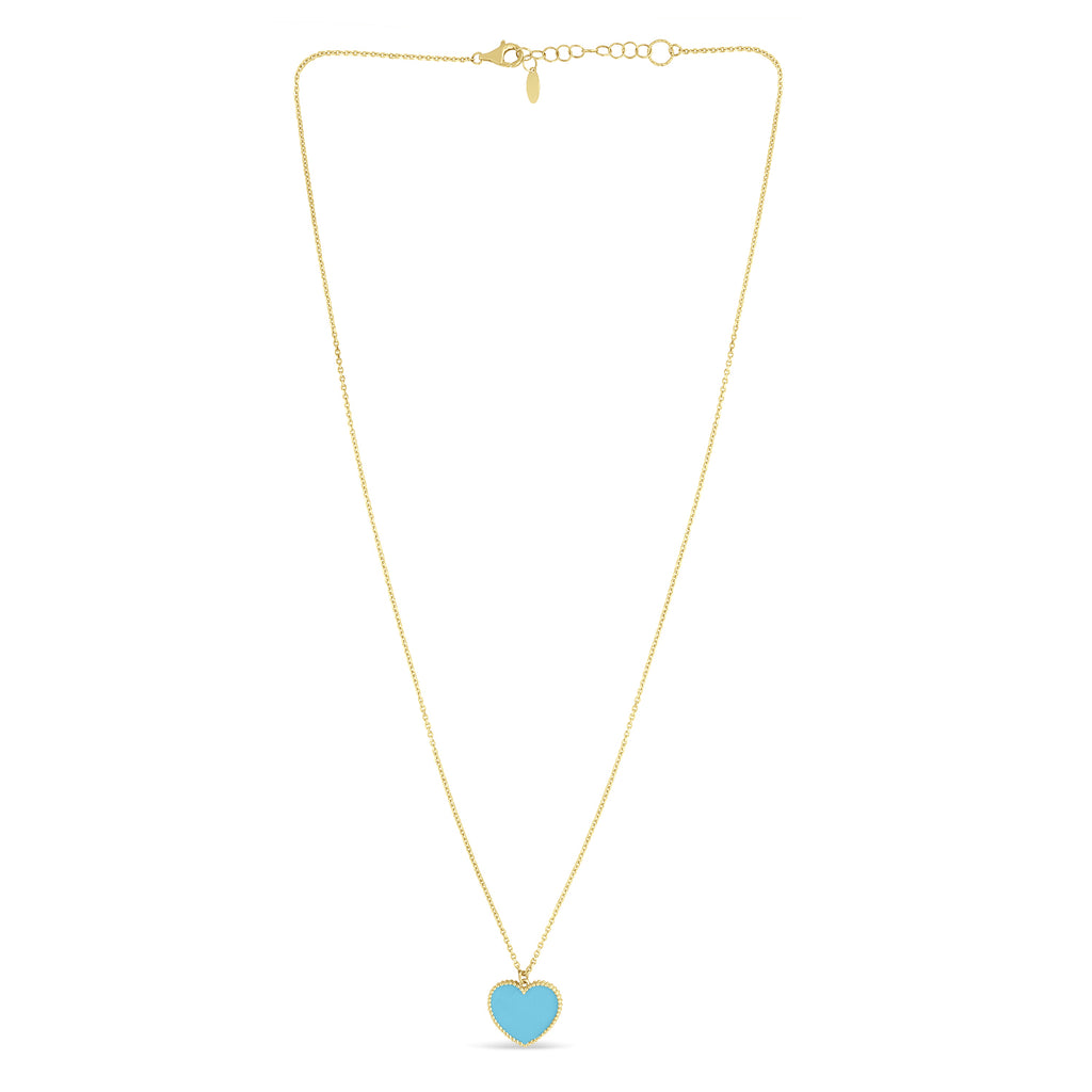 Turquoise Heart Pendant Necklace 14k Yellow Gold