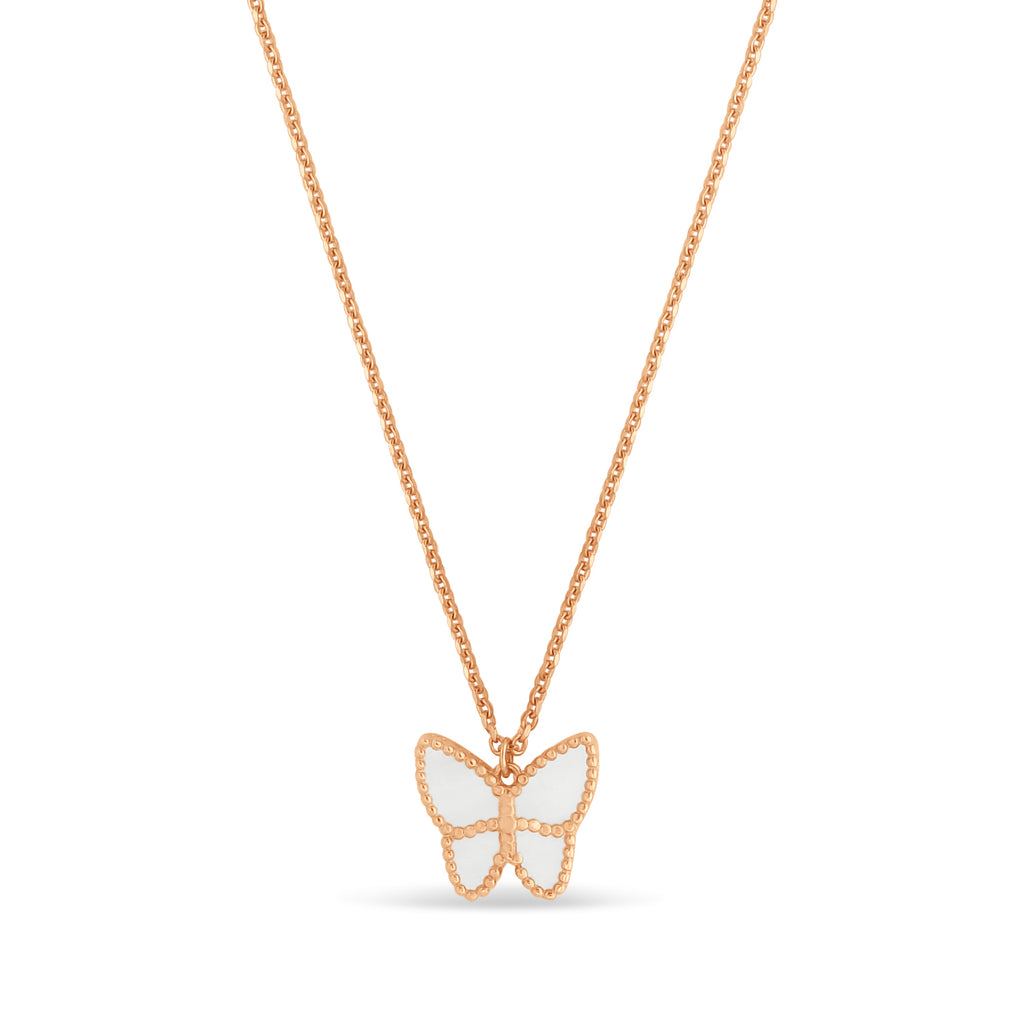 Mother of Pearl Butterfly Pendant Necklace 14k Rose Gold