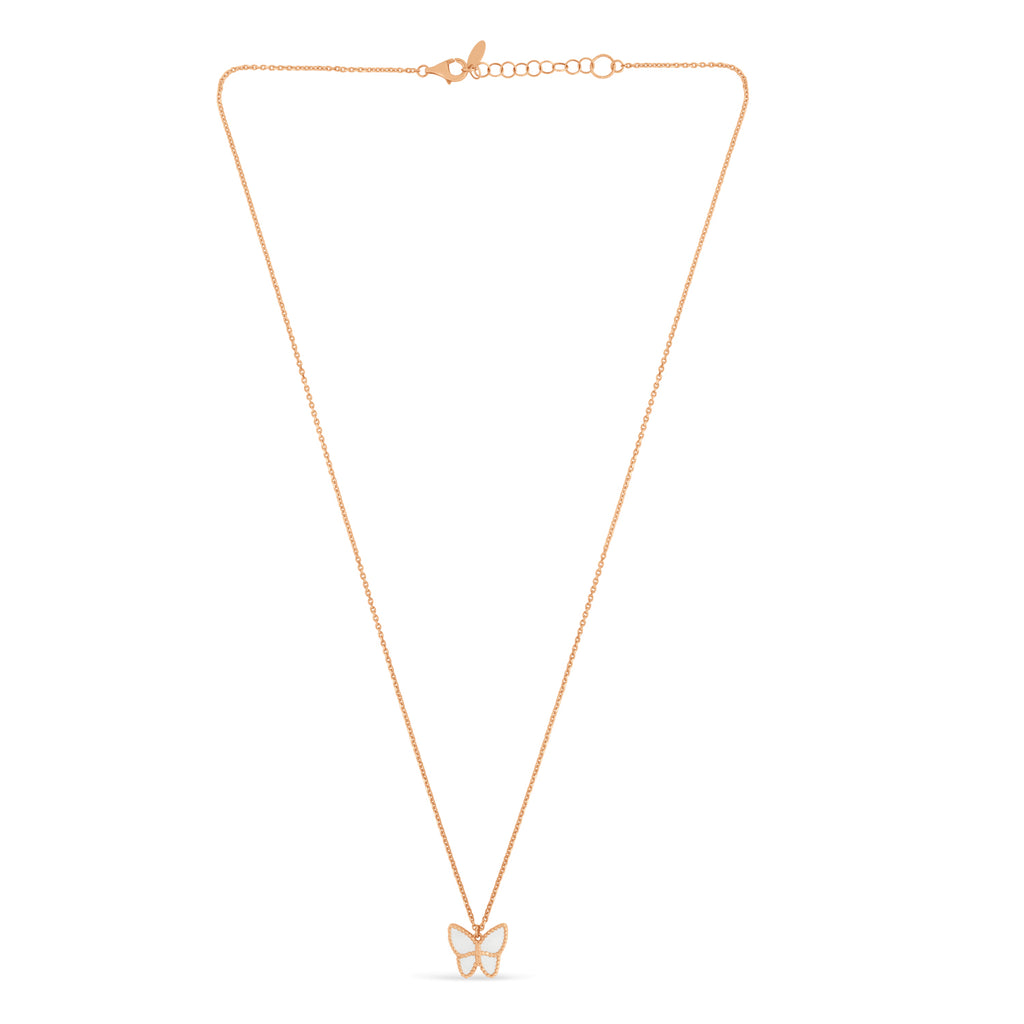 Mother of Pearl Butterfly Pendant Necklace 14k Rose Gold