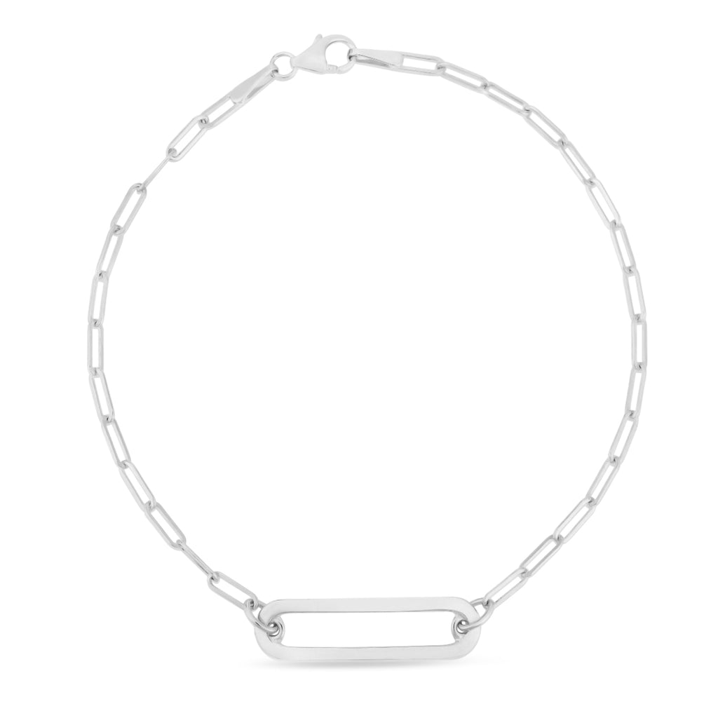 Paperclip Straight Open Bar Bracelet 14k White Gold