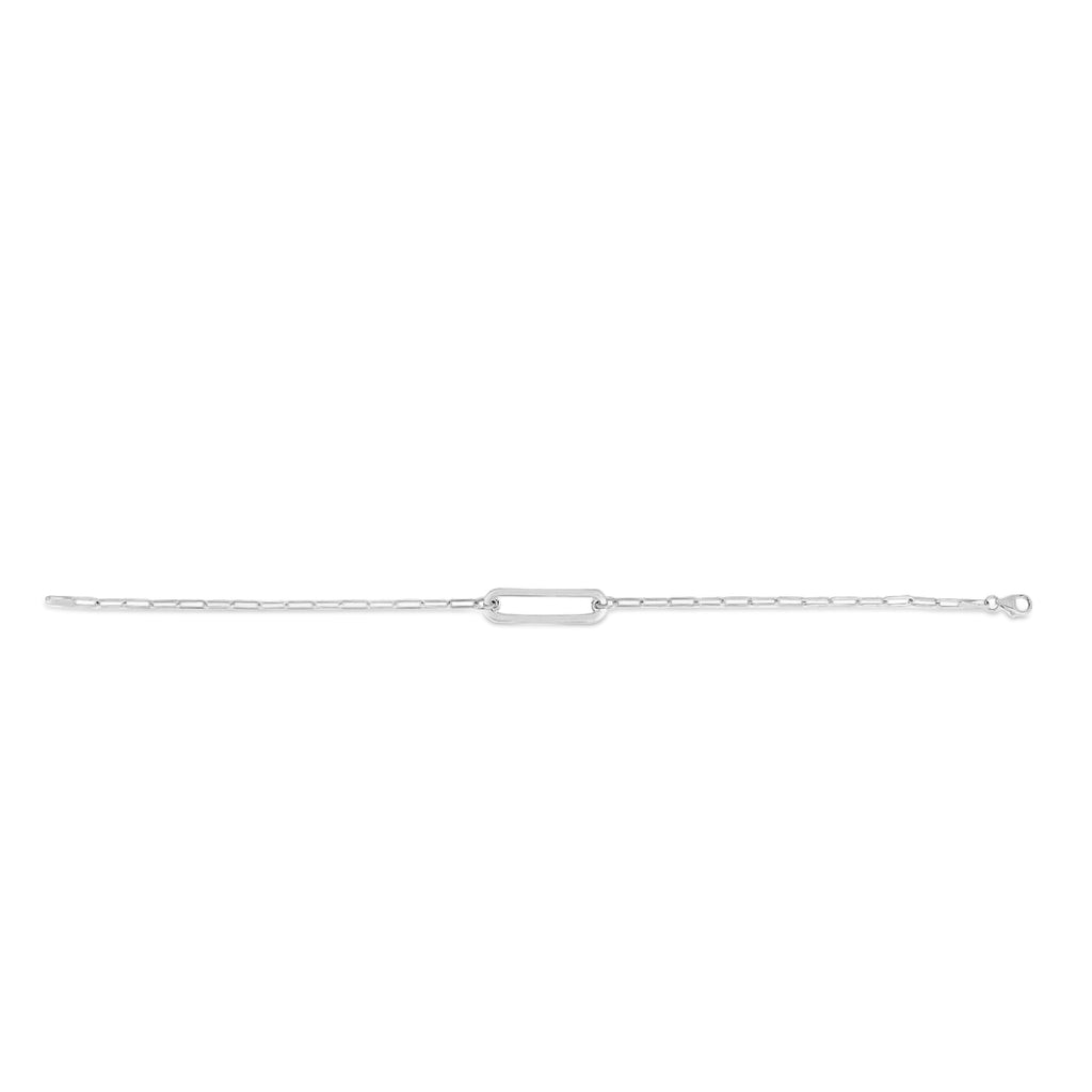 Paperclip Straight Open Bar Bracelet 14k White Gold