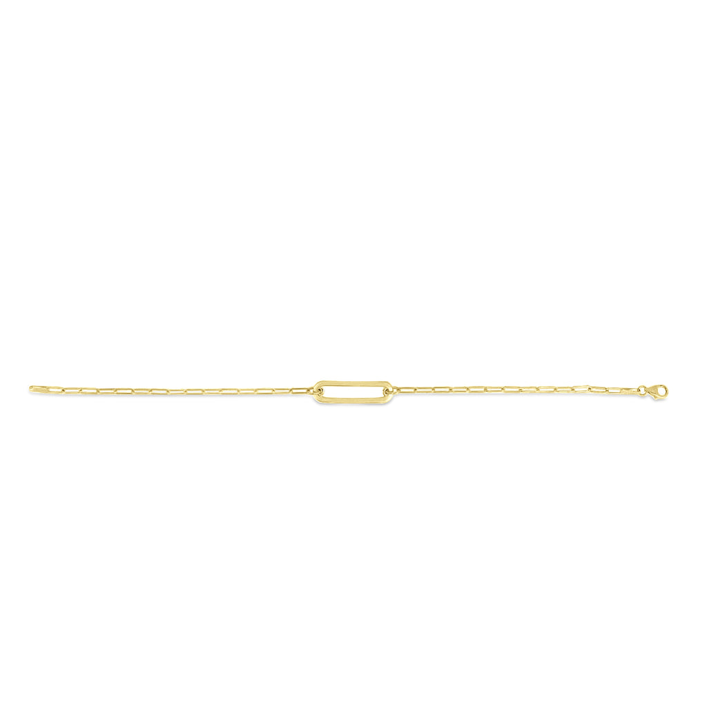 Paperclip Straight Open Bar Bracelet 14k Yellow Gold