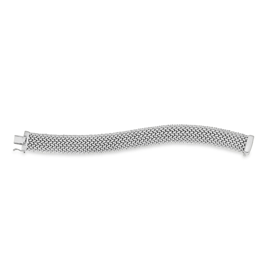 Large Mesh Rice Bangle Bracelet 14k White Gold