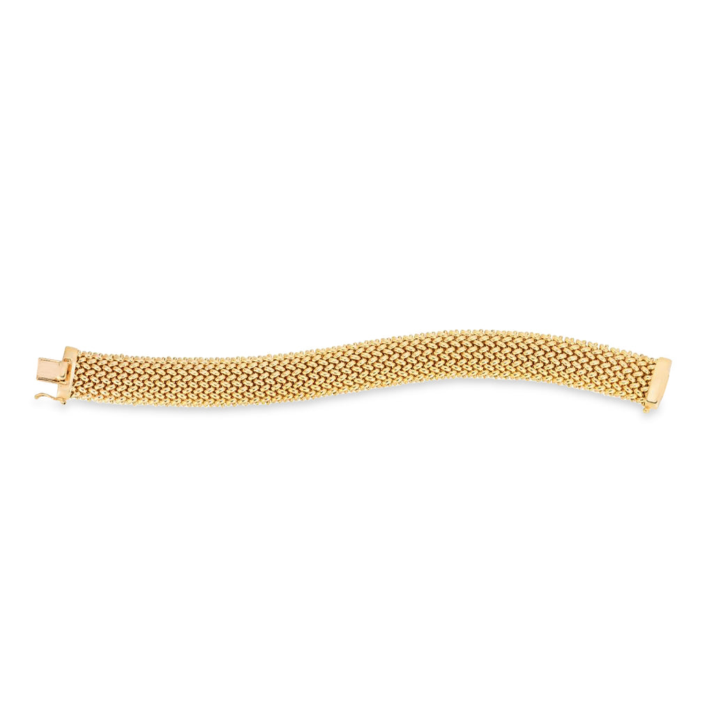 Large Mesh Rice Bangle Bracelet 14k Yellow Gold
