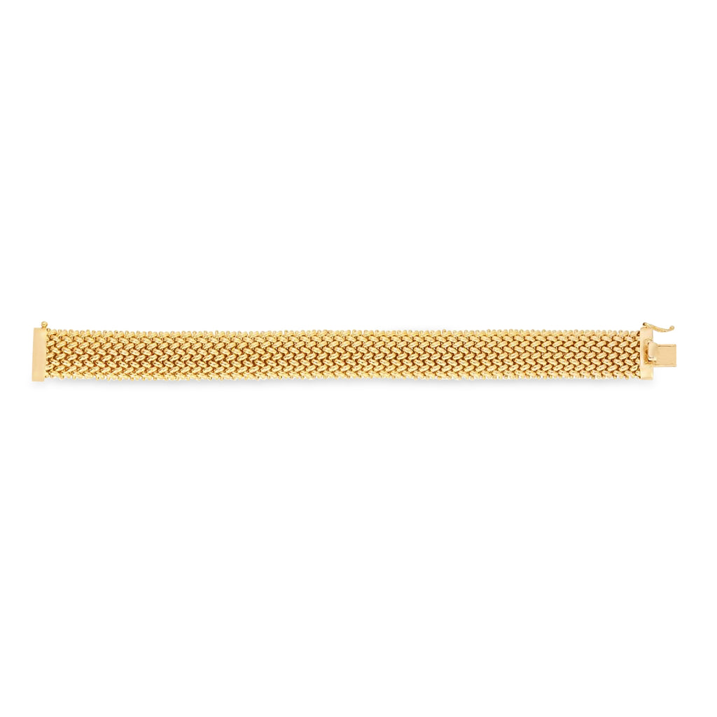 Large Mesh Rice Bangle Bracelet 14k Yellow Gold