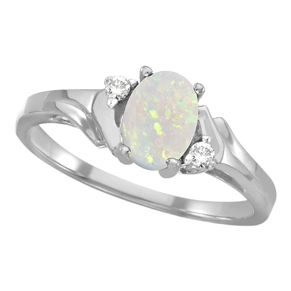 Oval Opal and Diamond Ring in 14K White Gold (0.46ct)