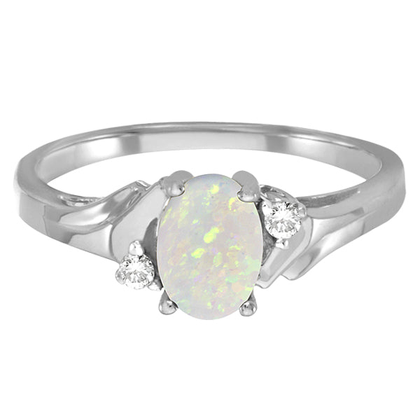 Oval Opal and Diamond Ring in 14K White Gold (0.46ct)