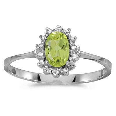 Peridot & Diamond Right Hand Flower Shaped Ring 14k White Gold (0.55ct)