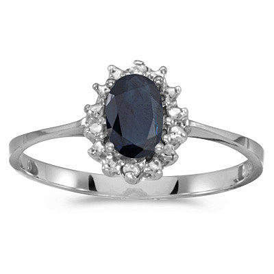 Blue Sapphire & Diamond Lady Diana Ring 14k White Gold (0.60ct)