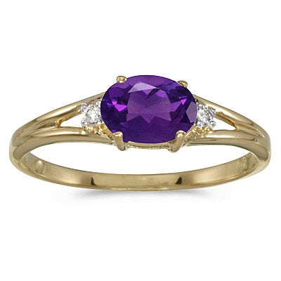 Oval Amethyst & Diamond Right-Hand Ring 14K Yellow Gold (0.45ct)