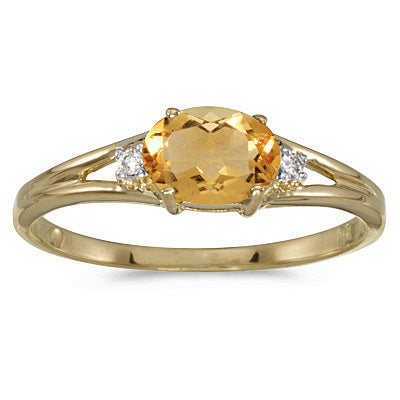 Oval Citrine and Diamond Right-Hand Ring 14K Yellow Gold (0.45ct)