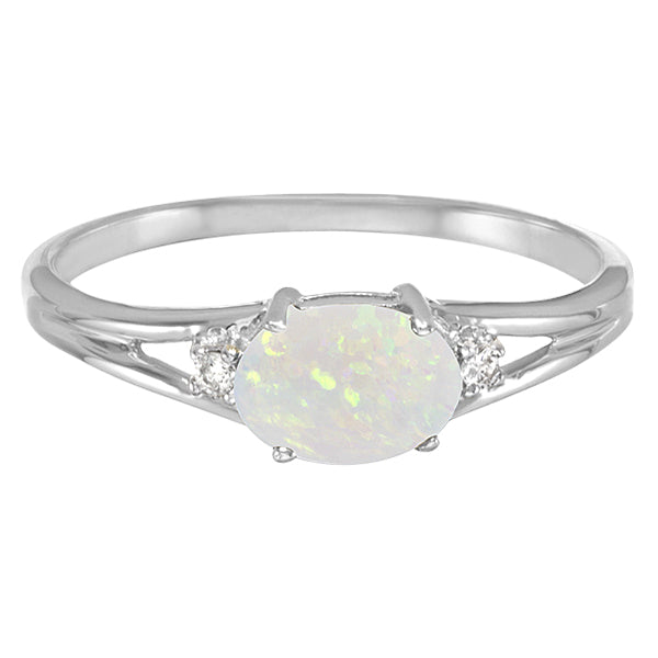 Oval Opal and Diamond Ring in 14K White Gold (0.27ct)