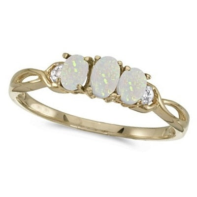 Oval Opal and Diamond Three Stone Ring 14k Yellow Gold (0.65ctw)