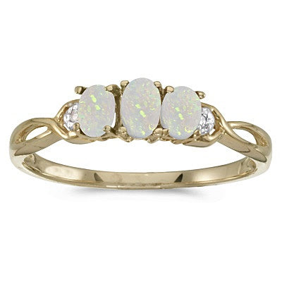 Oval Opal and Diamond Three Stone Ring 14k Yellow Gold (0.65ctw)