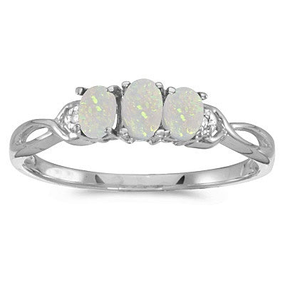 Oval Opal and Diamond Three Stone Ring 14k White Gold (0.65ctw)