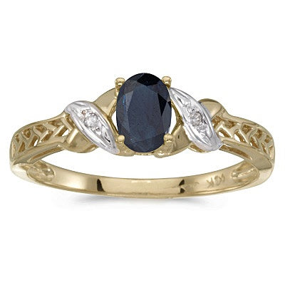Blue Sapphire & Diamond Antique Style Ring 14K Yellow Gold (0.55ct)