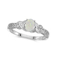 Opal & Diamond Antique Style Ring in 14K White Gold (0.55ct)