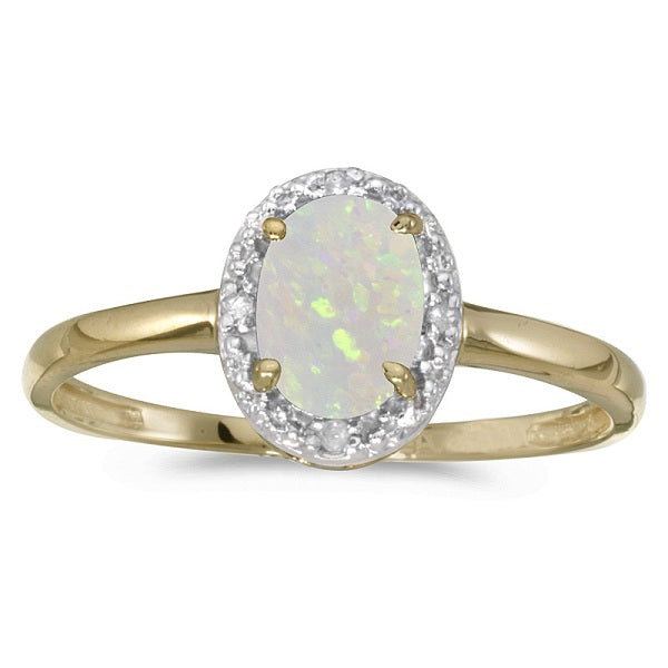 Oval Opal and Diamond Cocktail Ring in 14K Yellow Gold (0.46ct)