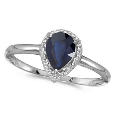 Pear Shape Blue Sapphire and Diamond Cocktail Ring 14k White Gold