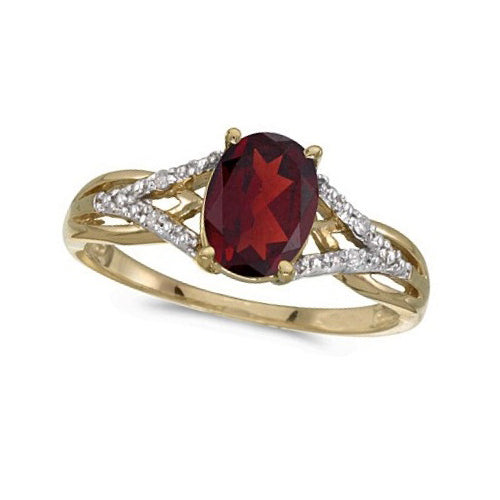 Oval Garnet and Diamond Cocktail Ring in 14K Yellow Gold (1.42 ctw)