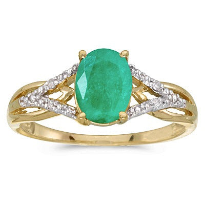 Oval Emerald and Diamond Cocktail Ring 14K Yellow Gold (1.12tcw)