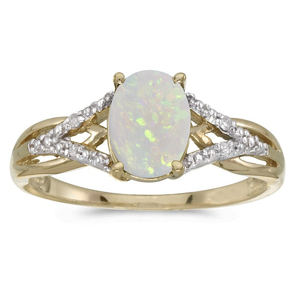 Oval Opal and Diamond Cocktail Ring 14K Yellow Gold (0.70ct)