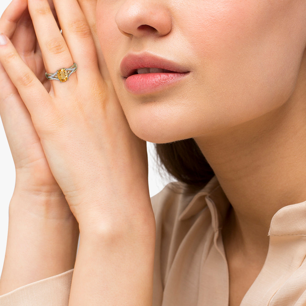 Oval Citrine and Diamond Cocktail Ring 14K Yellow Gold (1.20tcw)