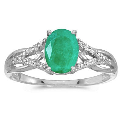 Oval Emerald and Diamond Cocktail Ring 14K White Gold (1.12tcw)