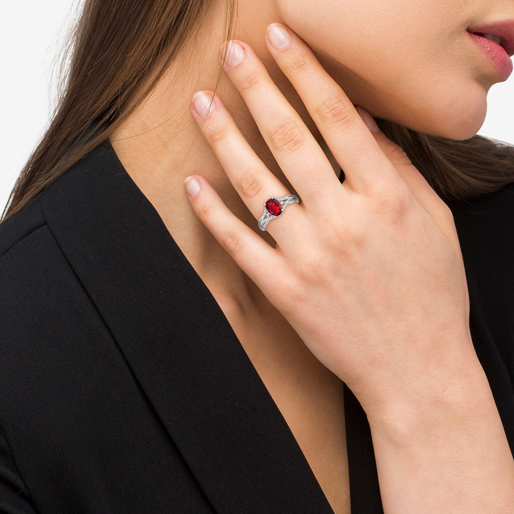 Oval Ruby and Diamond Cocktail Ring in 14K White Gold (1.52 ctw)