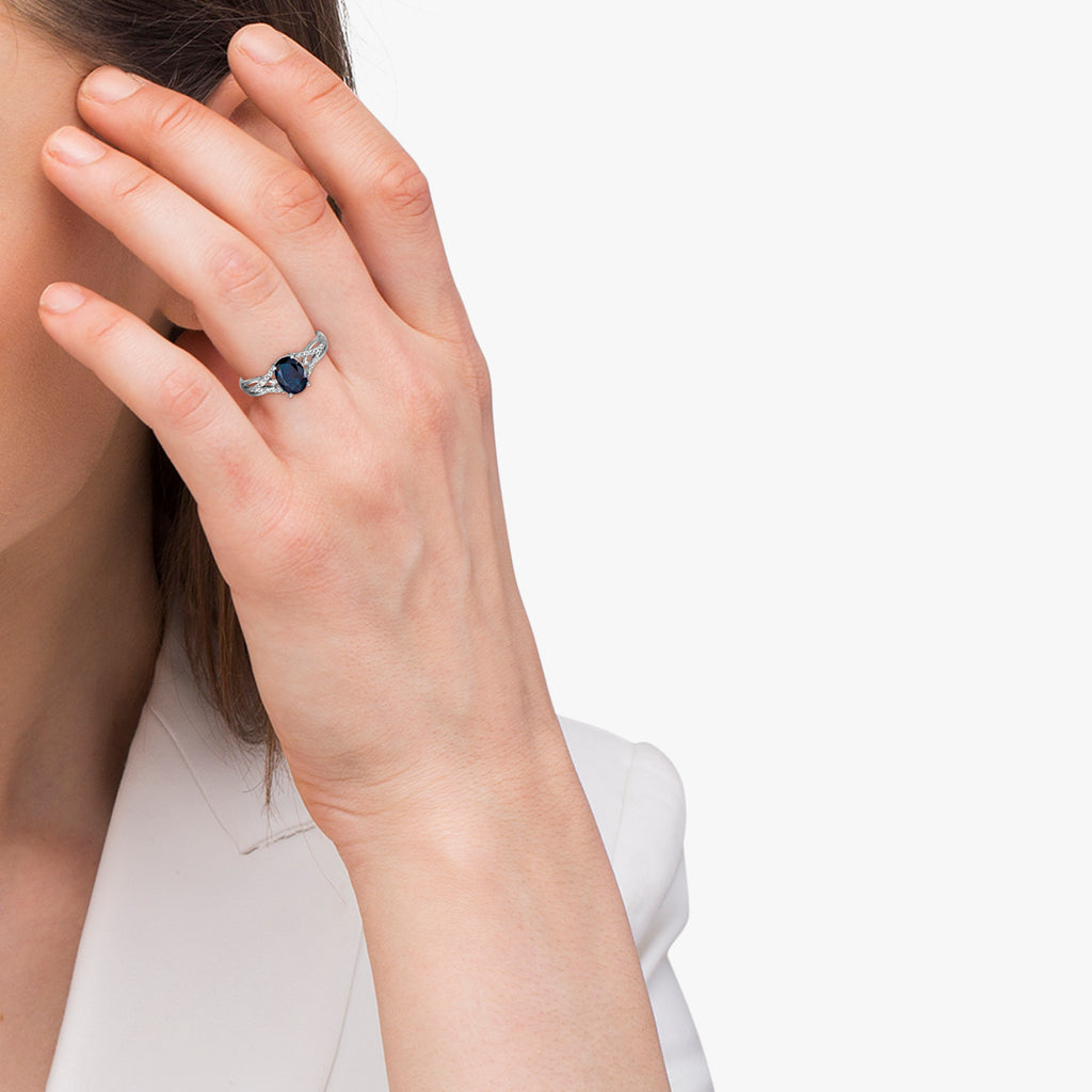 Oval Blue Sapphire and Diamond Cocktail Ring 14K White Gold (1.52tcw)
