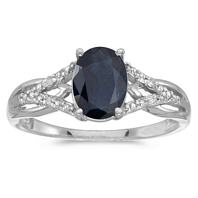 Oval Blue Sapphire and Diamond Cocktail Ring 14K White Gold (1.52tcw)