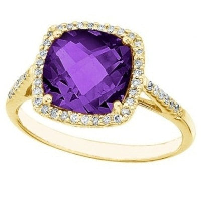 Cushion-Cut Amethyst & Diamond Cocktail Ring 14k Yellow Gold (3.70ct)