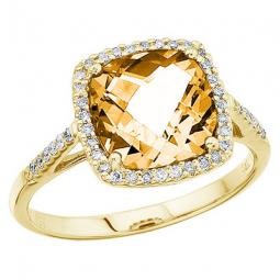 Cushion Cut Citrine & Diamond Cocktail Ring 14k Yellow Gold (3.70ct)