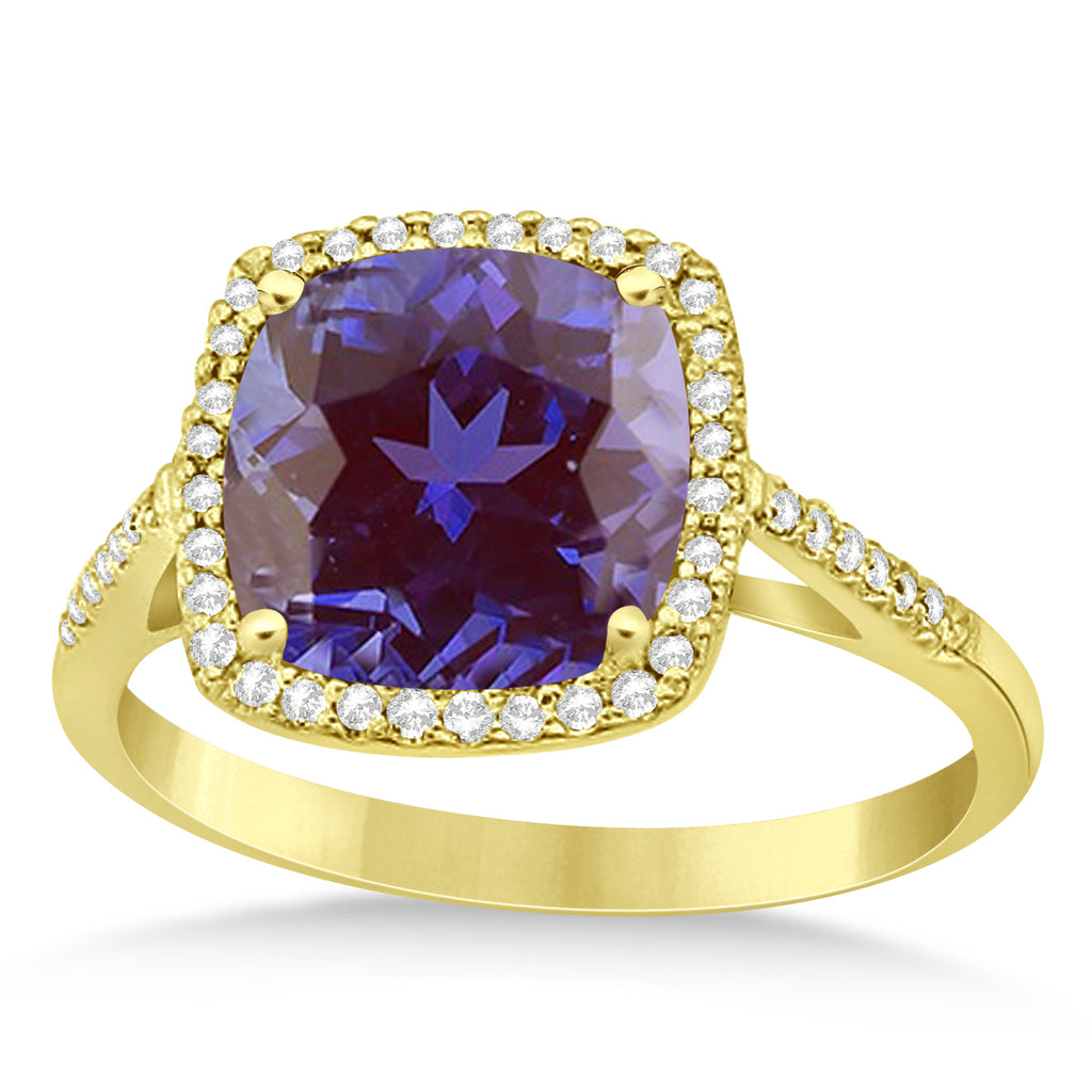 Cushion-Cut Lab Alexandrite & Diamond Cocktail Ring 14k Yellow Gold (3.70ct)