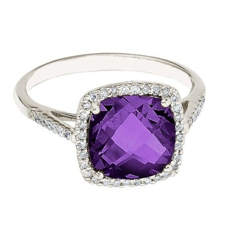 Cushion-Cut Amethyst & Diamond Cocktail Ring 14k White Gold (3.70ct)