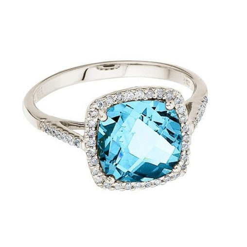 Cushion-Cut Blue Topaz & Diamond Cocktail Ring 14k White Gold (3.70ct)