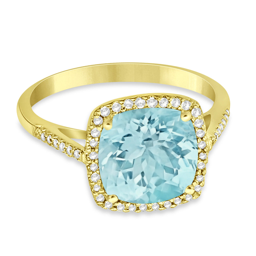 Cushion-Cut Aquamarine & Diamond Cocktail Ring 14k Yellow Gold (3.70ctw)