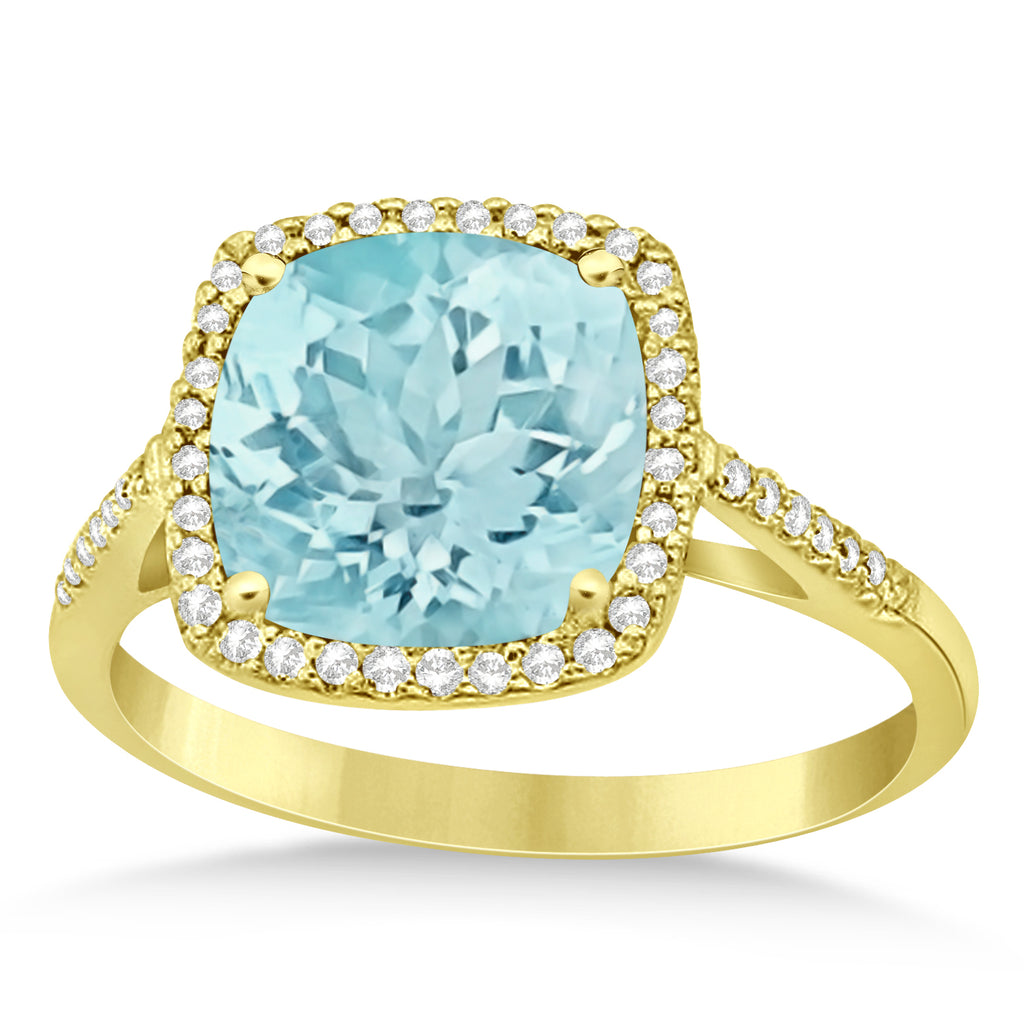 Cushion-Cut Aquamarine & Diamond Cocktail Ring 14k Yellow Gold (3.70ctw)
